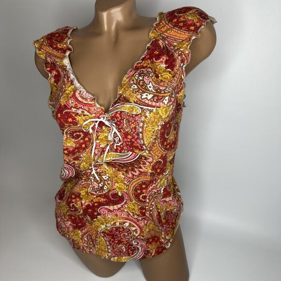 Bellina Y2K Paisley Ruffle Top Lace Up Boho Festival Fairycore Canada S Retro - Picture 13 of 13